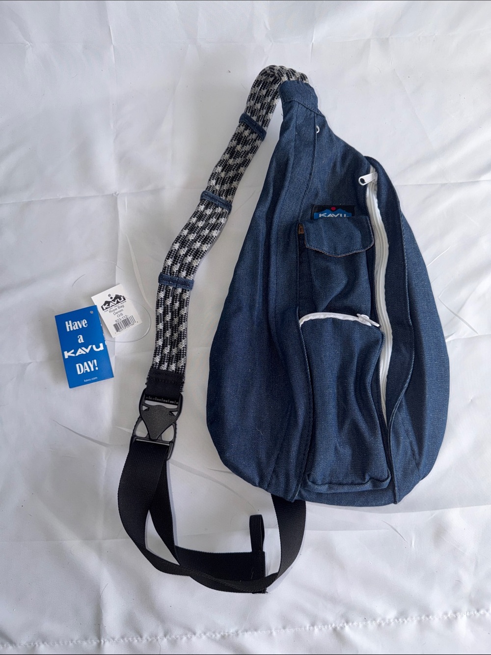 Kavu NWT Original Rope Sling Bag Denim Indigo Blue Crossbody Backpack Casual